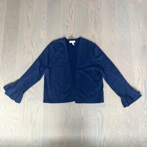 Lilly Pulitzer Navy Open-Front Cardigan with Ruffle Cuffs – Size Small
